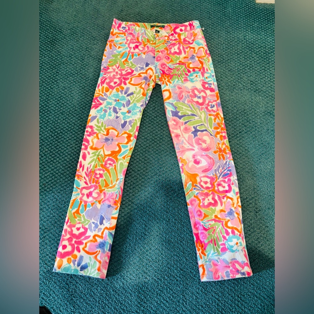 Bright Floral Print Women's Jeans - Multicolor